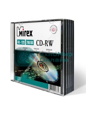 Диск CD-RW Mirex 700 Mb, 12х, Slim Case (5), (5/200)