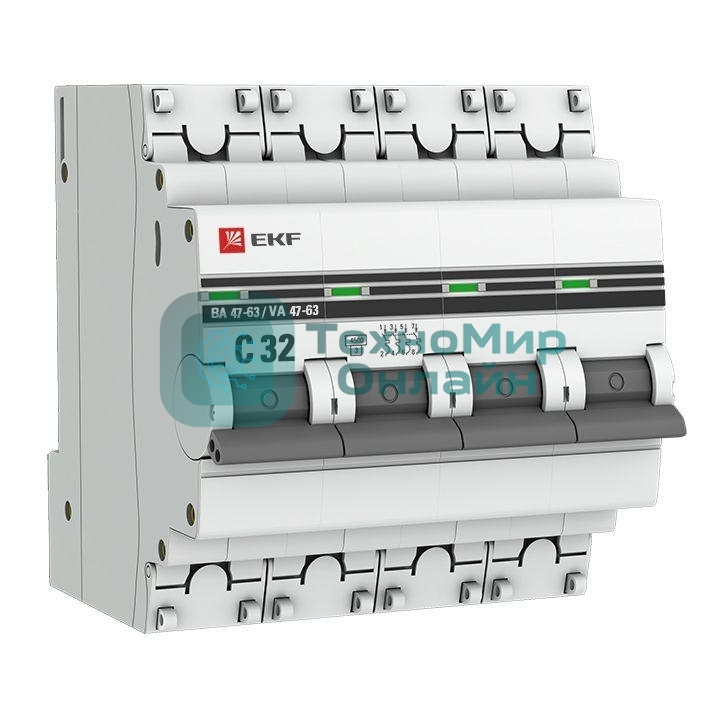Выключатель автоматический модульный 4п C 32А 4.5кА ВА 47-63 PROxima EKF mcb4763-4-32C-pro