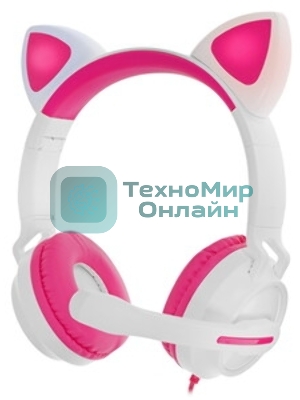 Гарнитура QUMO Game Cat белый/розовый, проводная, USB, подсветка