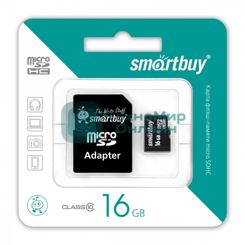 Флеш карта Smartbuy microSD 16Gb, microSDHC Class 10 (SD адаптер)