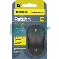 Мышь проводная Defender Patch MS-759 черный, 1000 dpi, USB, кнопки - 3