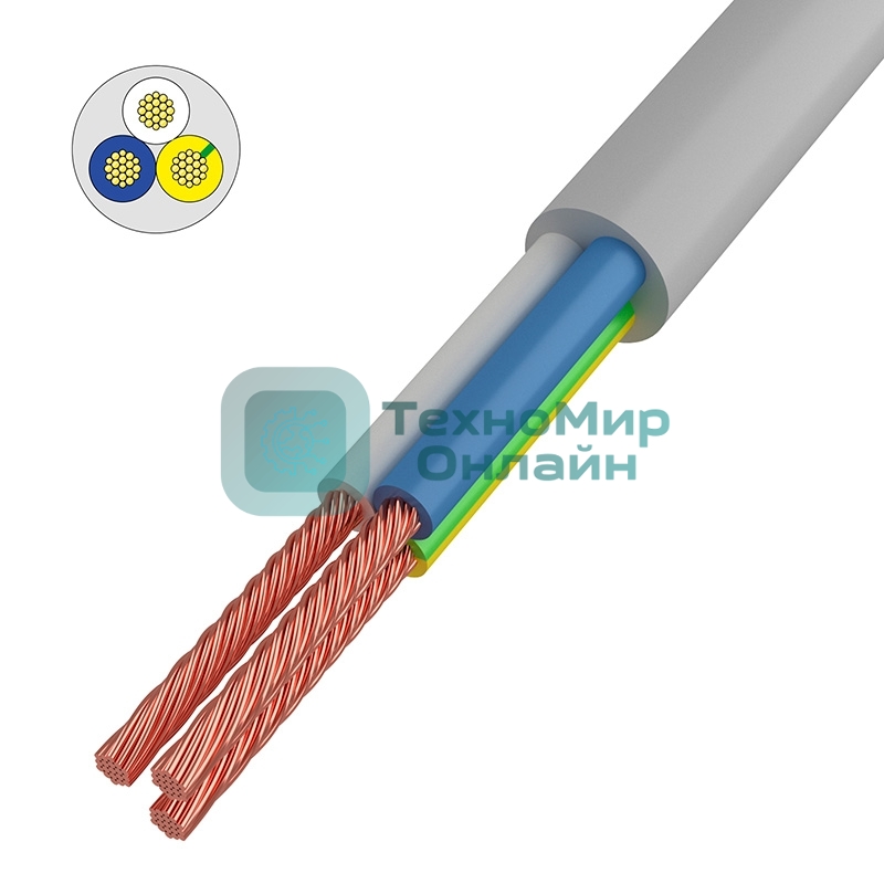 Провод соединительный ПВС Rexant 3x1,0 мм², белый, длина 50 метров, ГОСТ 7399-97