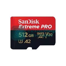 Флеш карта microSD 512Gb SanDisk microSDXC Class 10 UHS-I A2 C10 V30 U3 Extreme Pro (SD адаптер) 200Mb/s