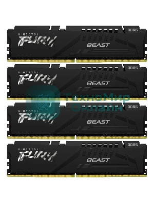 Оперативная память Kingston Fury Beast, DDR5, 64Gb (4x16GB), 6000MHz, CL40, DIMM, с радиаторами, черный