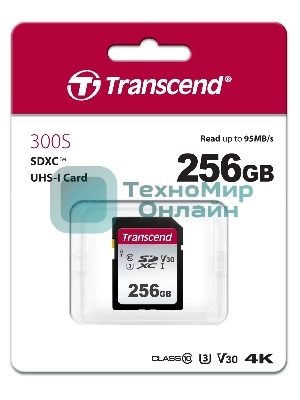 Флеш карта SD 256Gb Transcend SDXC Class 10 UHS-I U3, V30, TLC, Silver