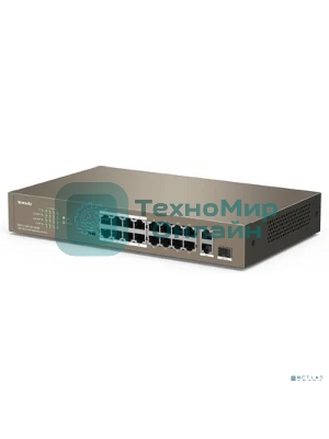 Коммутатор неуправляемый IP-COM F1118P-16-150W PoE, 18 портов, 18х100 Мбит/с, 2x1 Гбит/с, PoE 16х30 Вт (до 130Вт)