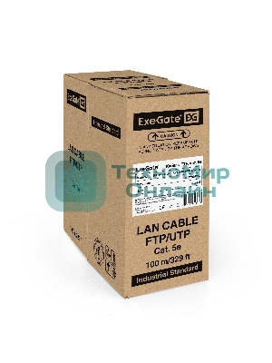 Кабель ExeGate FTP 4 пары кат.5e CCA, 24AWG, экран, бухта 100м, серый, PVC