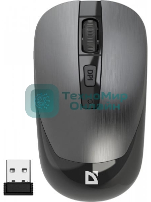 Мышь беспроводная Defender Wave MM-995 серебристый, 1600 dpi, радиоканал, USB, кнопки - 4