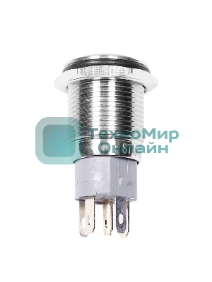 Кнопка антивандальная Rexant Ø16 250В Б/Фикс (5с) (ON)-OFF плоская подсв/красная POWER