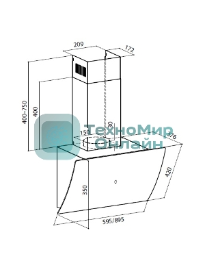 Вытяжка каминная Lex Plaza GS 600 BL черный управление: сенсорное (1 мотор)