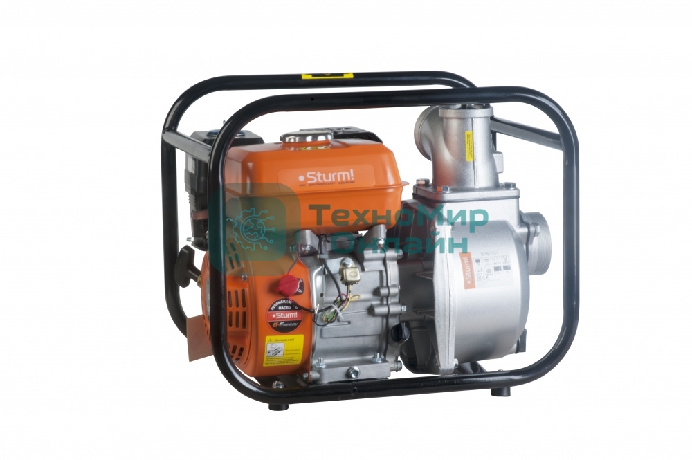 Бензиновая мотопомпа 7лс, 4-х тактн,1000л/мин,ЧИСТАЯ, напор 34м,бак 3,3л, d=80мм,Sturm! BP87101