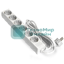 Удлинитель ExeGate ECE-6-5W (EX285836RUS), белый, 5 м, евровилка с заземлением, 6 евророзеток с заземлением, 2200 Вт