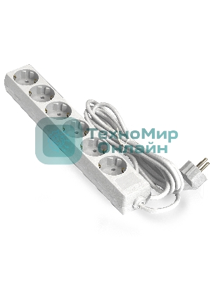 Удлинитель ExeGate ECE-6-5W (EX285836RUS), белый, 5 м, евровилка с заземлением, 6 евророзеток с заземлением, 2200 Вт