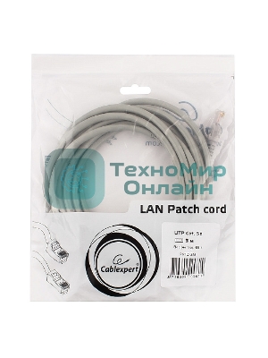 Патч-корд UTP Cablexpert cat.5e, 3м, литой, многожильный серый