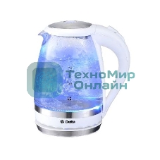 Чайник электрический Delta DL-1202 корпус из жаропрочного стекла, белый, 2200Вт, 1,5л