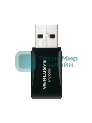 Сетевой адаптер USB2.0 адаптер Mercusys MW300UM, 300 Мбит/с, компактный