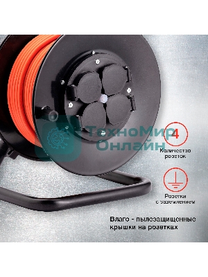 Удлинитель силовой Starwind ST-PSR4.30/G-20 4x3.0 кв.мм 4 розет. 30 м ПВС 20A катушка темно-серый