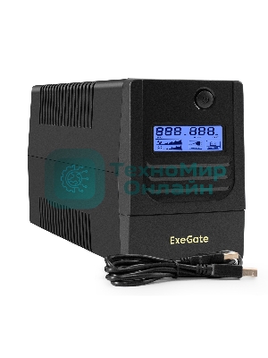Источник бесперебойного питания ExeGate Smart LB-850.LCD.AVR.2SH.USB (850VA/510W, LCD, AVR, 2*Schuko, USB, батарея 12V 9Ah, черный)