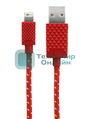 Кабель Qumo MFI кабель c разъемом Apple 8 pin, 0,15м, тканевая оплетка, красный