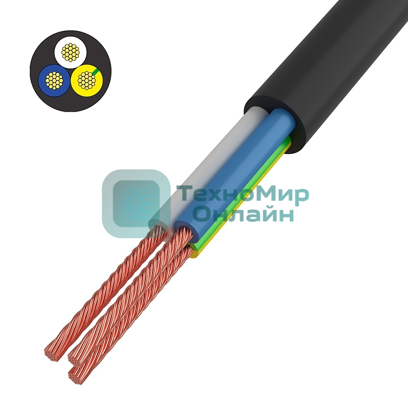 Провод соединительный ПВС Rexant 3x0,75 мм², черный, длина 20 метров, ГОСТ 7399-97