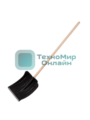 Лопата для уборки снега пластиковая, 380х385х1420 мм, оцинк. планка, деревянный черенок Россия