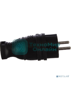 Вилка каучуковая ЭРА с заземл. прям. 16А IP44 черный