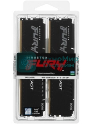 Оперативная память Kingston Fury Beast AMD, DDR5, 64Gb (2x32 Gb), 6000 MHz, CL36, радиатор, черный