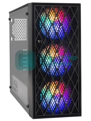 Компьютерный корпус Miditower ExeGate EVO-8243-EVO800 (ATX, БП EVO800RGb с вент. 12 см, 2хUSB+1хUSB 3.0, черный, 3 вент. с RGb подсветкой, боковая панель - закаленное стекло)