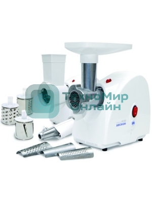 Мясорубка электрическая Аксион М32.02 белый, 1500 Вт, 1.7 кг/мин, защита от перегрузки, насадки - 5