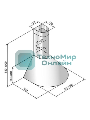 Вытяжка каминная Elikor Эпсилон 50П-430-П3Л белый/золотистый, 50 см, 430 м³/ч, 54 дБ