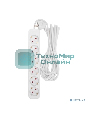 Удлинитель STANDARD 6 гнезд, 5м, 3х1,0мм², с/з, белый REXANT