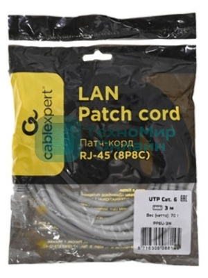 Патч-корд FTP Cablexpert cat.6, 3м, литой, многожильный, серый