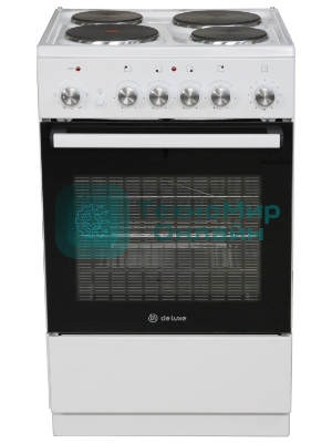 Плита электрическая De Luxe 5004.16Э белый, конфорок 4 шт, духовка 46 л, 50 см x 85 см x 50 см