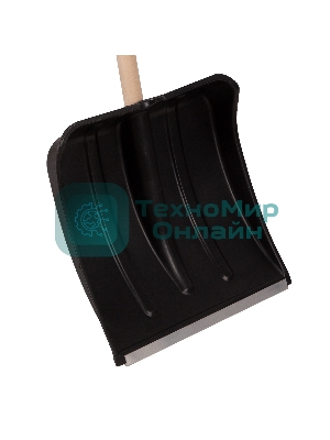 Лопата для уборки снега пластиковая, 380х385х1420 мм, оцинк. планка, деревянный черенок Россия