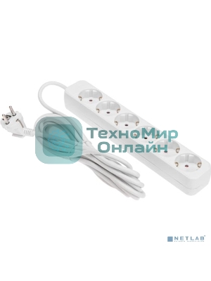 Удлинитель STANDARD 6 гнезд, 5м, 3х1,0мм², с/з, белый REXANT