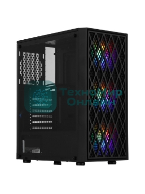 Компьютерный корпус Miditower ExeGate EVO-8243-EVO800 (ATX, БП EVO800RGb с вент. 12 см, 2хUSB+1хUSB 3.0, черный, 3 вент. с RGb подсветкой, боковая панель - закаленное стекло)