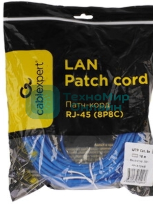 Патч-корд UTP Cablexpert PP12-10M/B cat.5e, 10м, литой, многожильный, синий