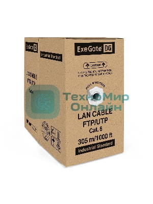 Кабель ExeGate UTP 4 пары кат.6 медь, 23AWG, бухта 305м, серый PVC