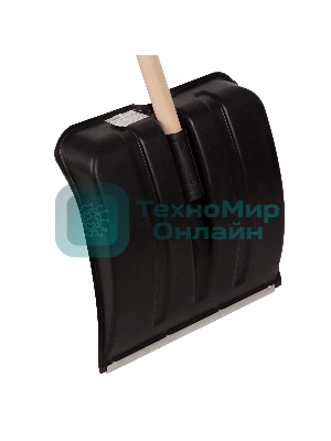 Лопата для уборки снега пластиковая, 380х385х1420 мм, оцинк. планка, деревянный черенок Россия