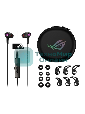 Гарнитура ASUS ROG Cetra II чёрный, проводная, USB-C, вставные, шумоподавление микрофона, регулятор громкости, чехол в комплекте