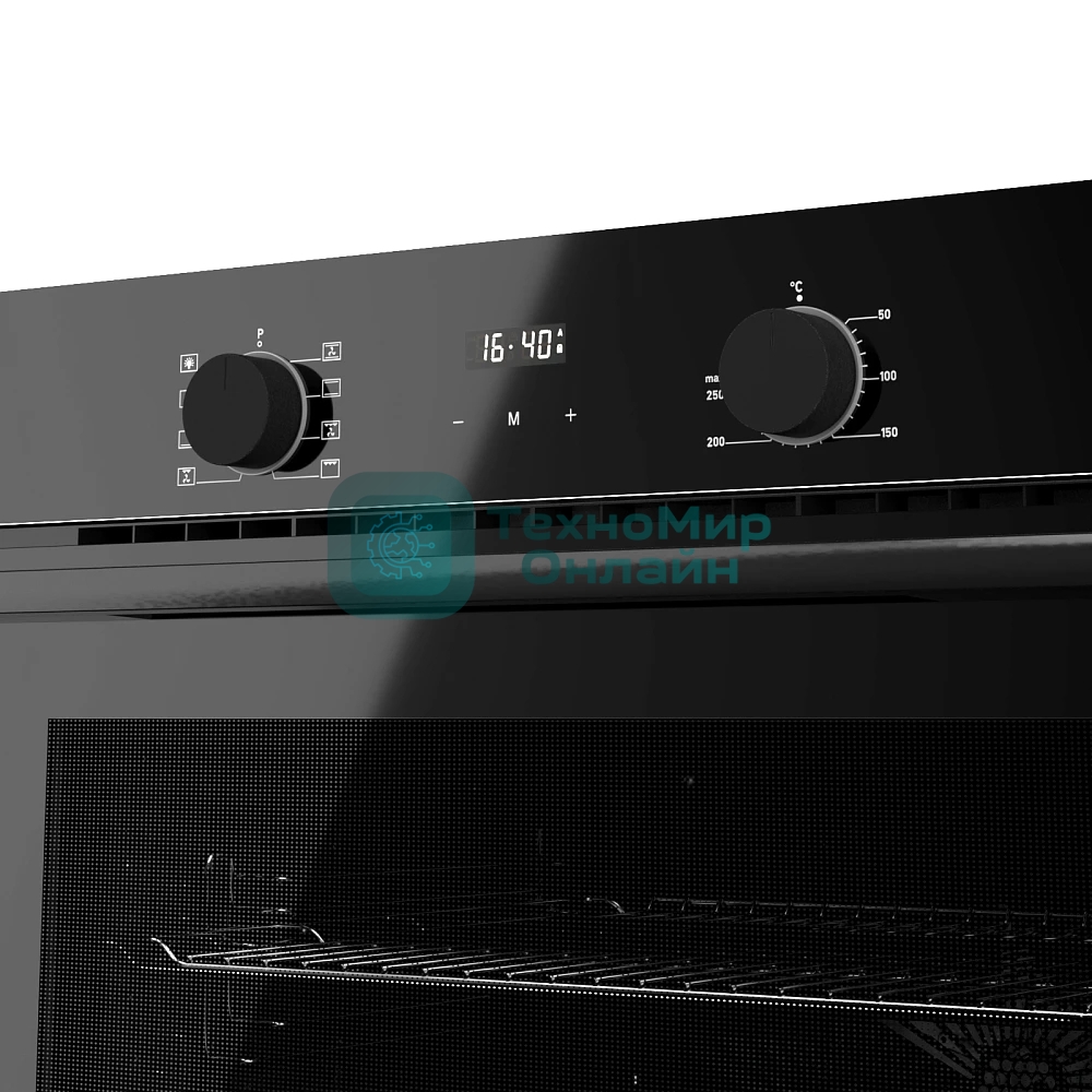 Духовой шкаф Monsher MOE 6008 Noir, 60 см, объем 80 л, утапливаемые переключатели, механический таймер, 2 стекла в дверце, 8 режимов, телескопические направляющие (на 1 уровень), энергоэффективность А, черный