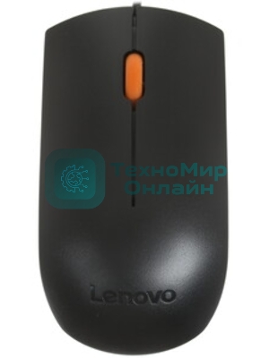 Мышь проводная Lenovo 300 черный, 1600 dpi, USB, кнопки - 3