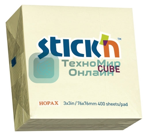 Блок самоклеящийся бумажный Stick`n 21072 76x76 мм, 400 листов, 70 г/м2, пастель, желтый