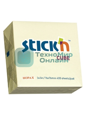 Блок самоклеящийся бумажный Stick`n 21072 76x76 мм, 400 листов, 70 г/м2, пастель, желтый