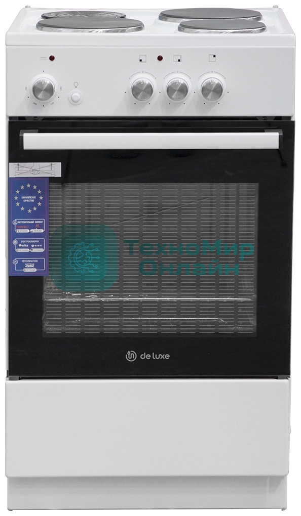Плита электрическая De Luxe 5003.18Э белый, конфорок 3 шт, духовка 46 л, 50 см x 85 см x 50 см