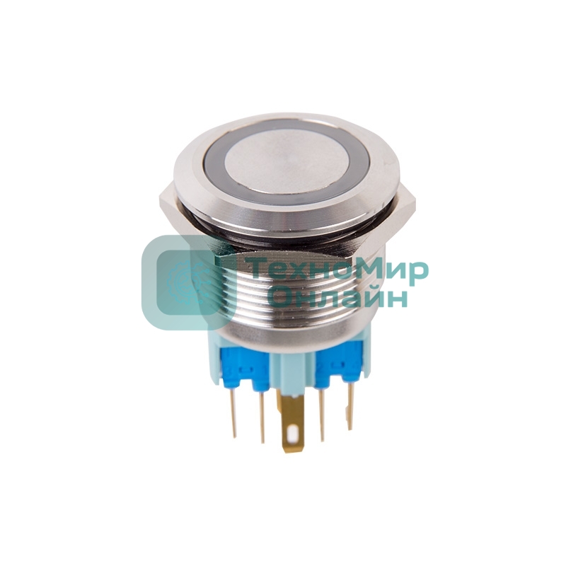 Кнопка антивандальная Rexant Ø22 12В Б/Фикс (5с) (ON)-OFF/(OFF)-ON подсв/синяя