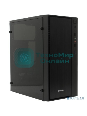 Компьютерный корпус Minitower ExeGate EX283754RUS mEVO-9301-RGb (mATX, без БП, с окном, 2хUSB+1хUSB 3.0, HD аудио, черный с RGb подсветкой)