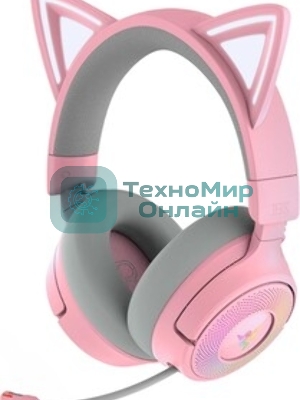 Гарнитура Razer Kraken Kitty V3 Pro Quartz розовый, беспроводная, bluetooth, до 70 ч, подсветка