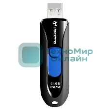 Флешка USB Transcend JetFlash 790 (TS64GJF790K), 64 Gb, USB 3.0, R/W 90/40, черный/синий