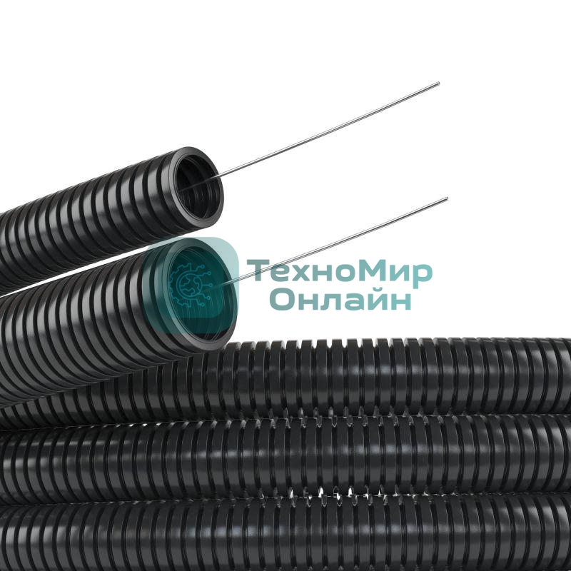 Труба гофрированная ПА d23 мм с протяж. черный (уп. 50 м) ДКС PA612329F2